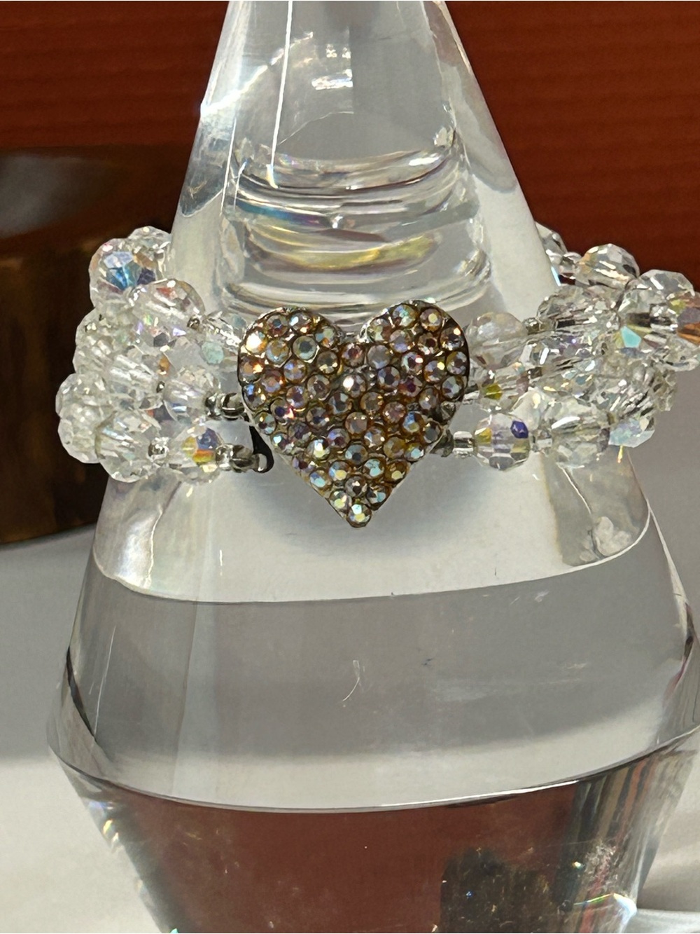 Stunning Vintage Aurora Borealis glass crystal bracelet rhinestone heart clasp